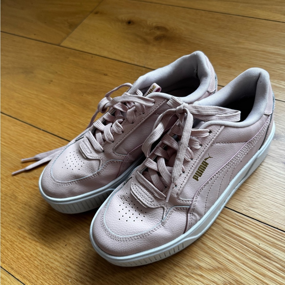 Puma Women's Blush Pink Low-Top Sneakers with Gold Logo